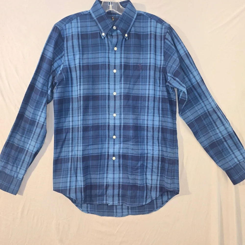 Ralph Lauren Performance Flannel Small Mens Blue Plaid Classic Fit Shirt